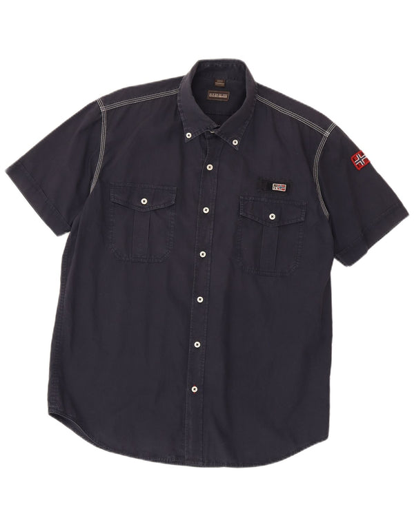 Camicia a maniche corte da uomo Napapijri grande in cotone blu navy