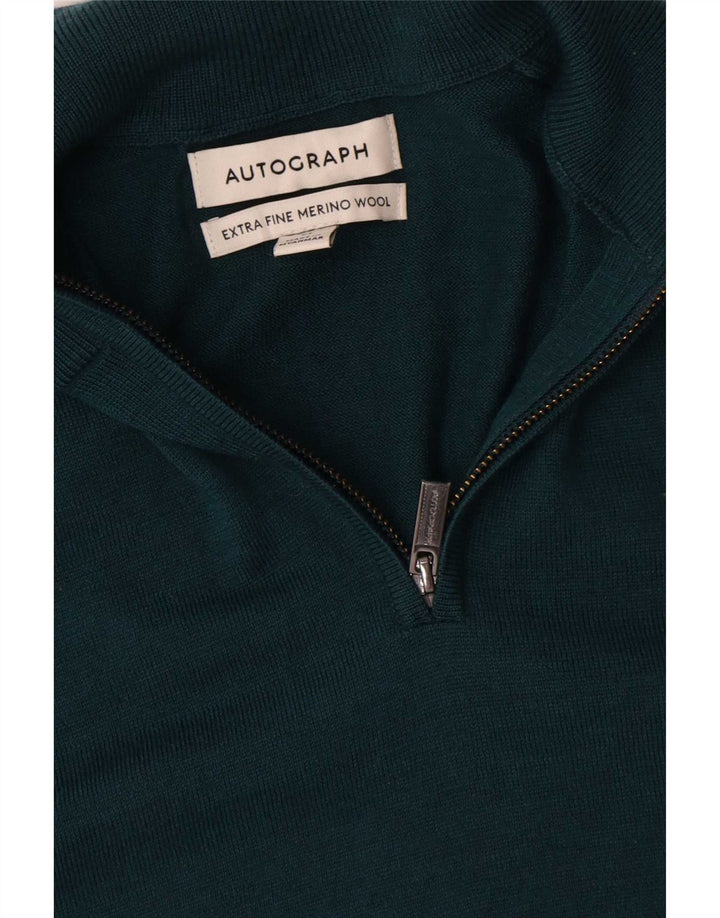 Maglione da uomo Marks & Spencer con zip autografa e collo in lana verde medio