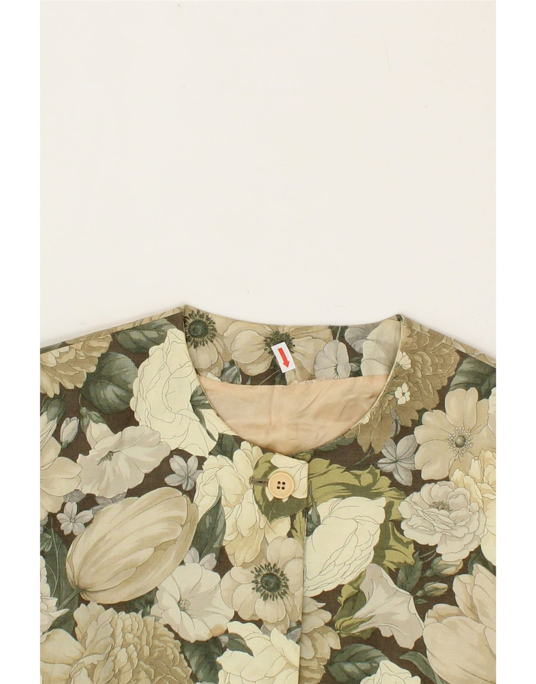 VINTAGE Womens 3 Button Blazer Jacket IT 40 Small Green Floral Linen Vintage Vintage and Second-Hand Vintage from Messina Hembry 