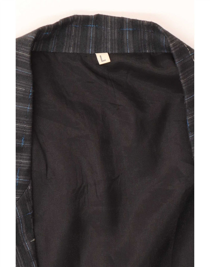 Giacca blazer vintage da uomo a 1 bottone UK 40 grande poliestere a quadri blu navy