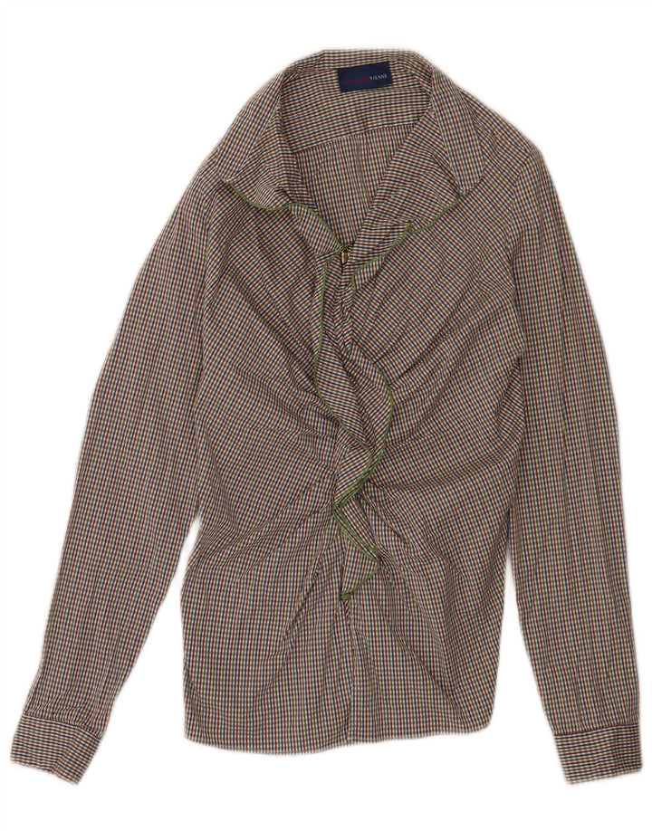Trussardi Jeans Camicetta da Donna con Volant sul Fronte UK 6 XS Multicolore