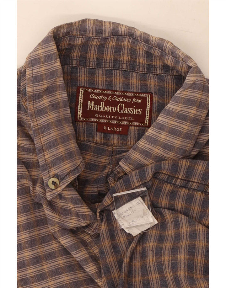 Camicia da uomo Marlboro Classics XL in cotone a quadretti marrone