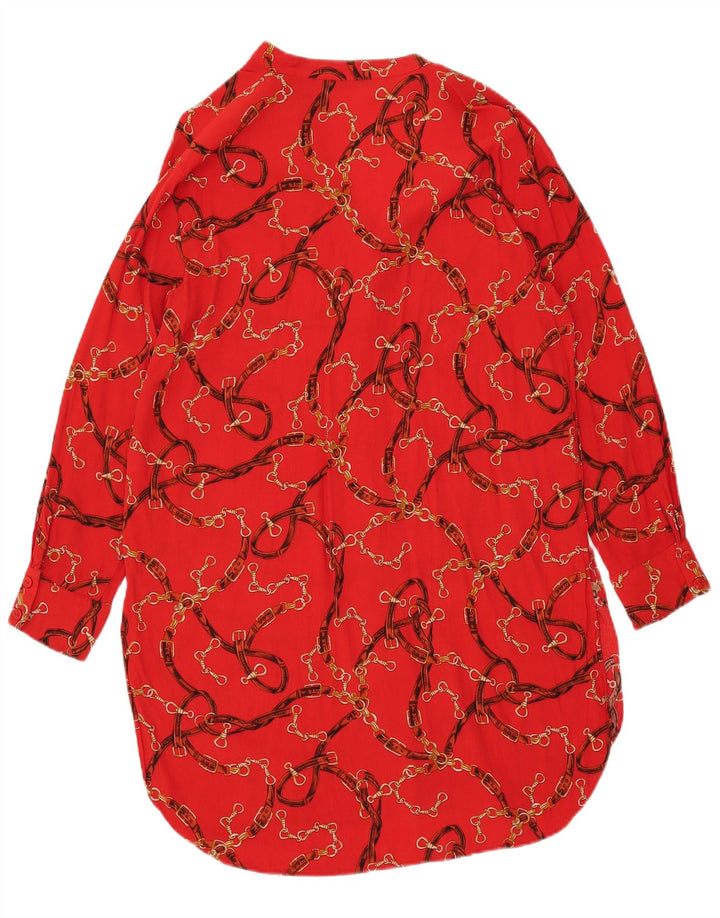 Abito chemisier Zara da donna a maniche lunghe con motivo astratto UK 16 grande rosso