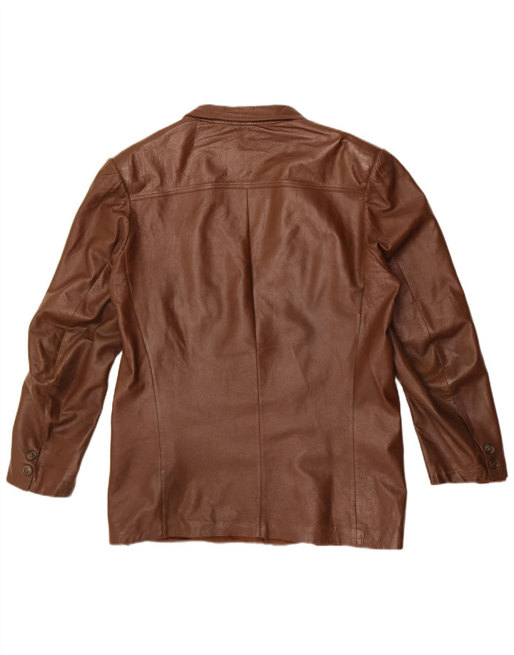 Giacca blazer in pelle vintage da uomo a 2 bottoni UK 40 grande marrone