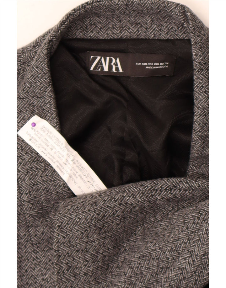 Giacca blazer aperta da donna Zara UK 20 2XL cotone grigio a spina di pesce