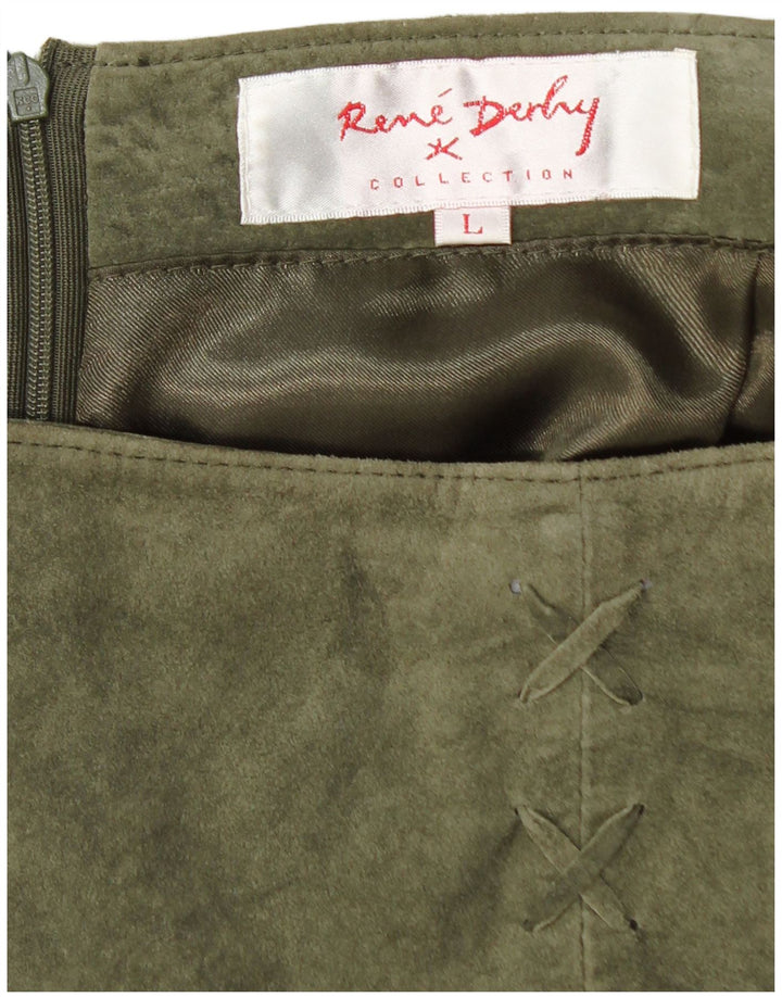 Gonna in pelle scamosciata da donna Rene' Derhy grande W30 in pelle kaki