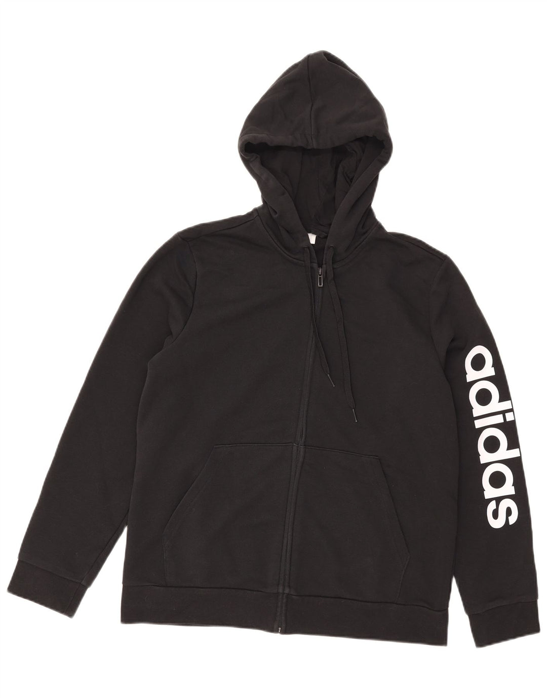 Felpa con cappuccio con zip grafica Adidas da uomo grande nera