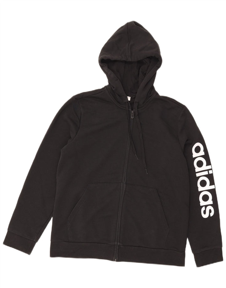 Felpa con cappuccio con zip grafica Adidas da uomo grande nera