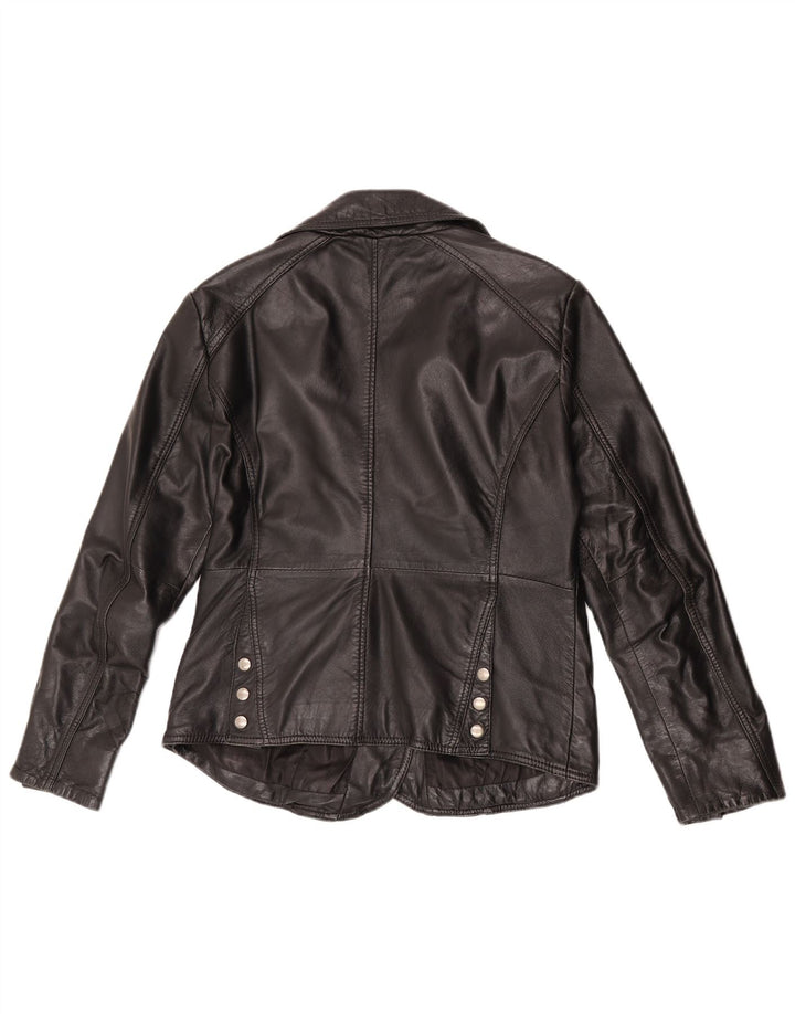 Giacca da motociclista in pelle vintage da donna EU 42 grande in pelle nera