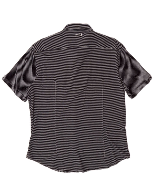 Camicia da uomo a maniche corte slim fit HUGO BOSS a righe grandi blu navy