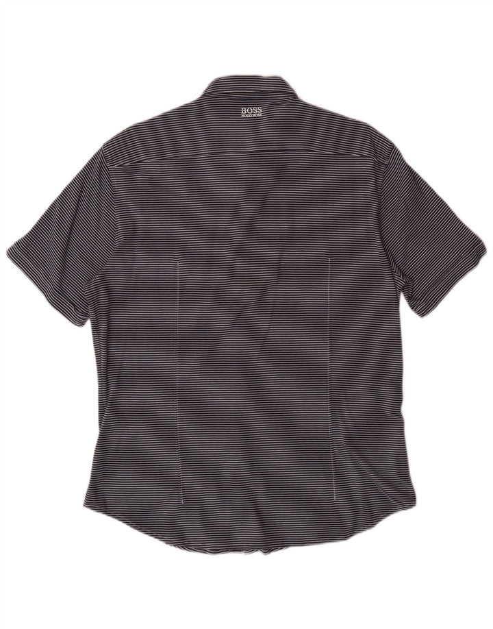 Camicia da uomo a maniche corte slim fit HUGO BOSS a righe grandi blu navy