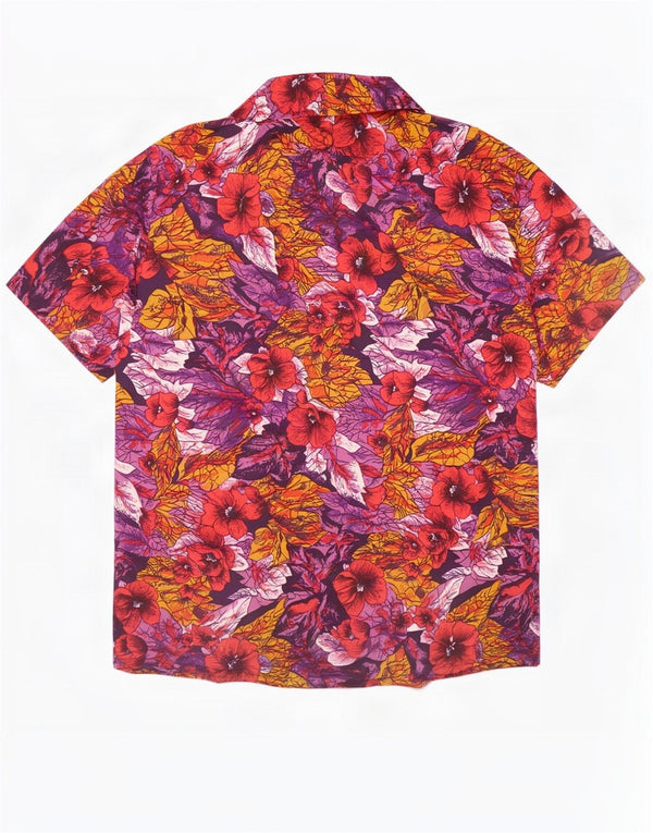 Camicia a maniche corte da donna vintage UK 16 Grande floreale multicolore