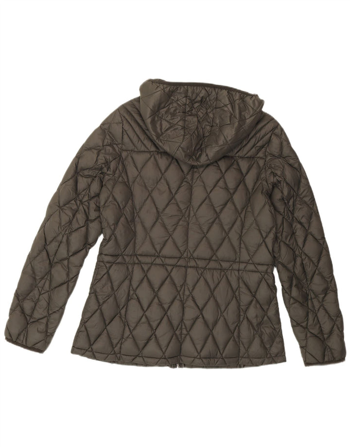 MICHAEL KORS Giacca imbottita con cappuccio da donna UK 14 Nylon grigio medio