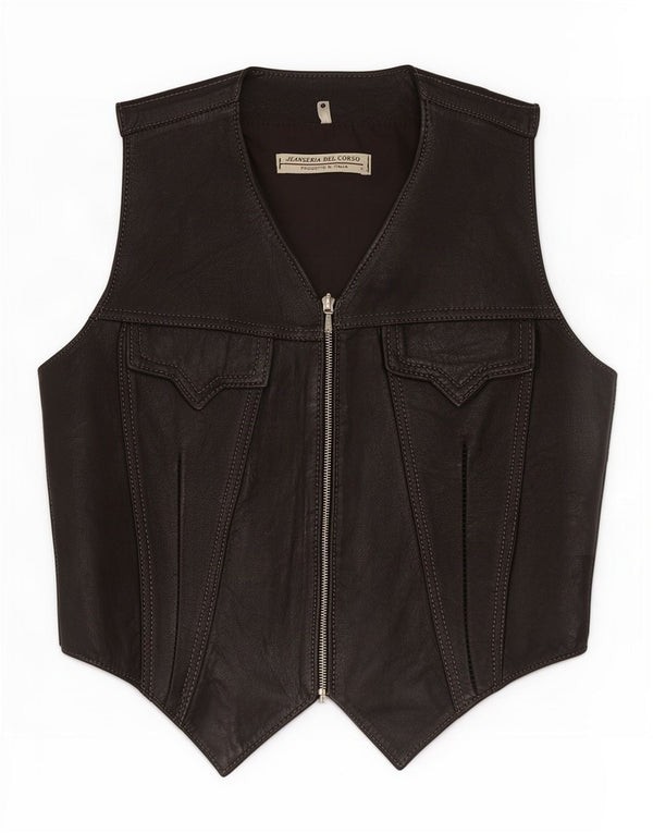Jeanseria Del Corso Gilet in pelle da donna UK 12 Medio Nero