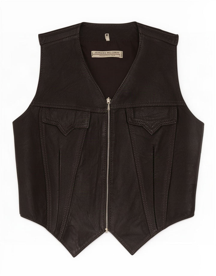 Jeanseria Del Corso Gilet in pelle da donna UK 12 Medio Nero
