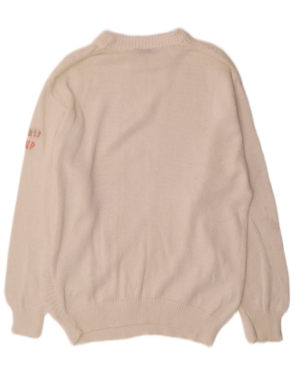 Maglione maglione girocollo da donna Marronetto UK 16 grande cotone bianco