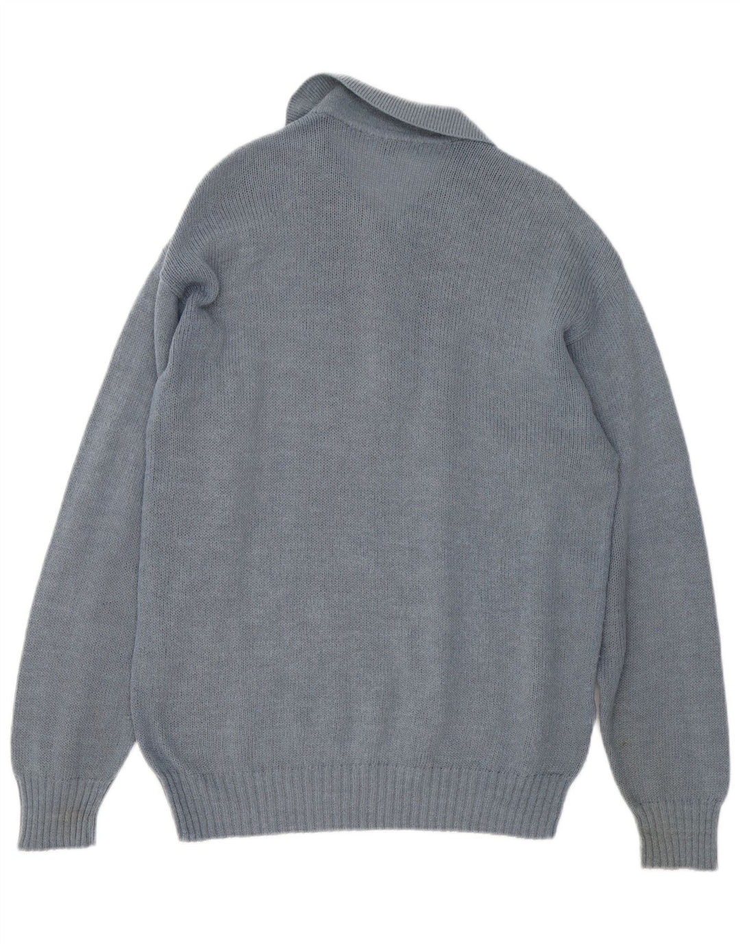 Maglione vintage da uomo con collo a polo in lana di alpaca geometrica grigio medio