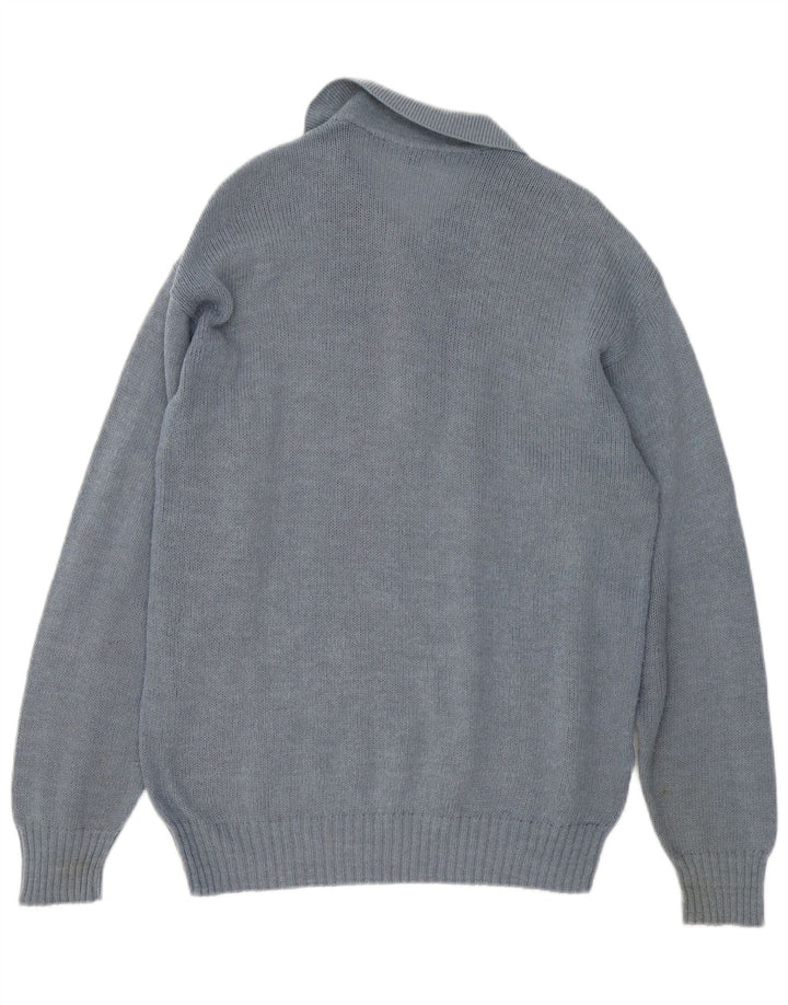Maglione vintage da uomo con collo a polo in lana di alpaca geometrica grigio medio