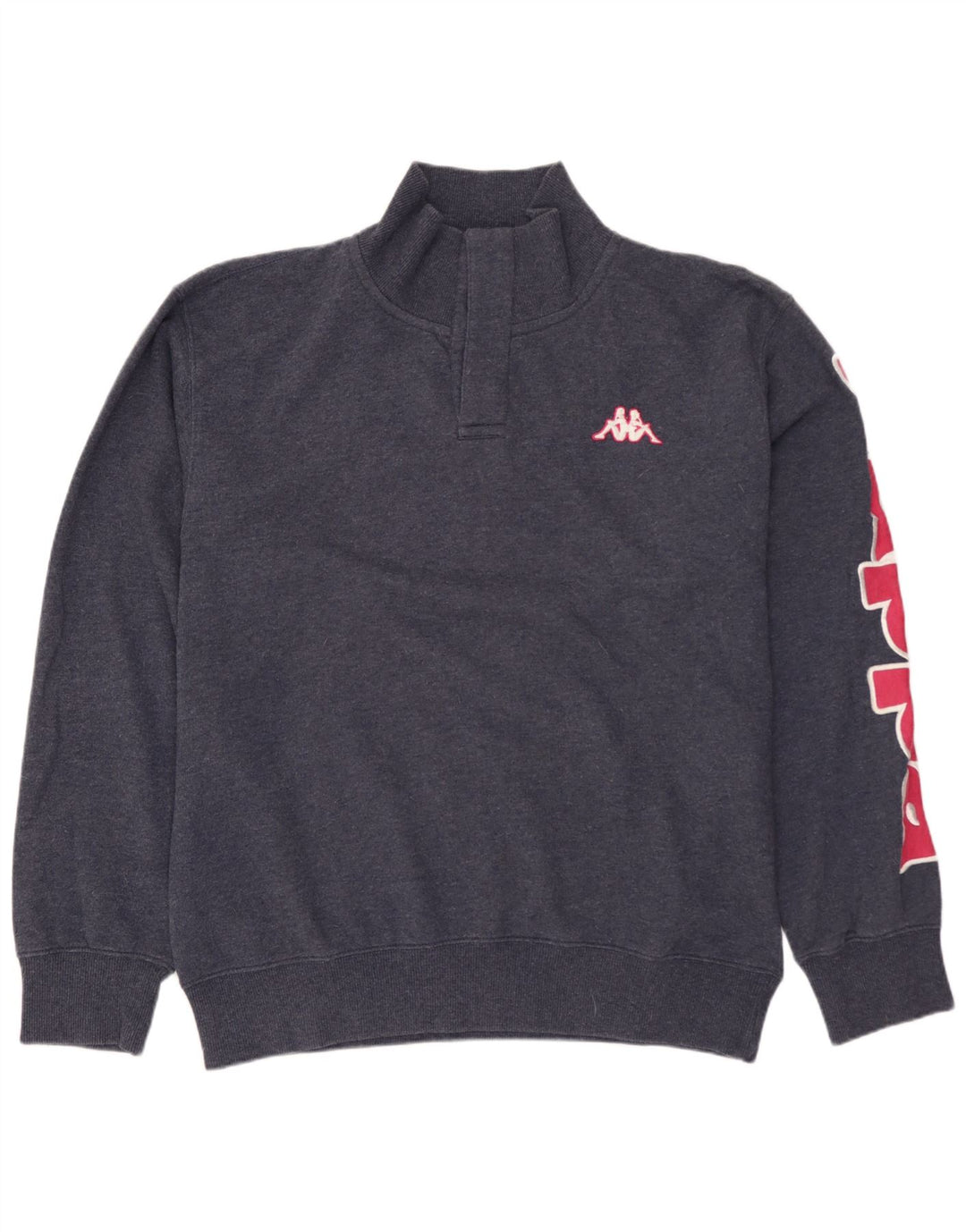 Felpa da uomo KAPPA con collo con zip grafica, maglione grande, cotone blu navy