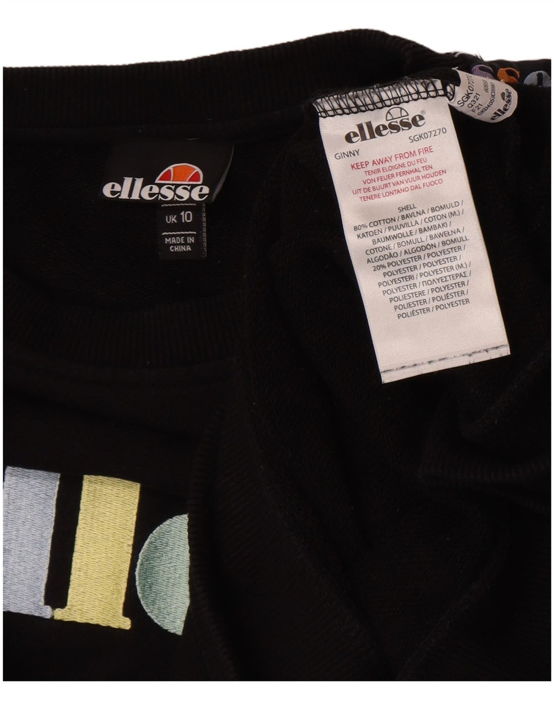 Felpa oversize con grafica da donna Ellesse, maglione UK 10, piccola, nera