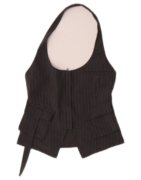 Gilet da donna Zara con scollo all'americana UK 8 piccolo poliestere gessato grigio