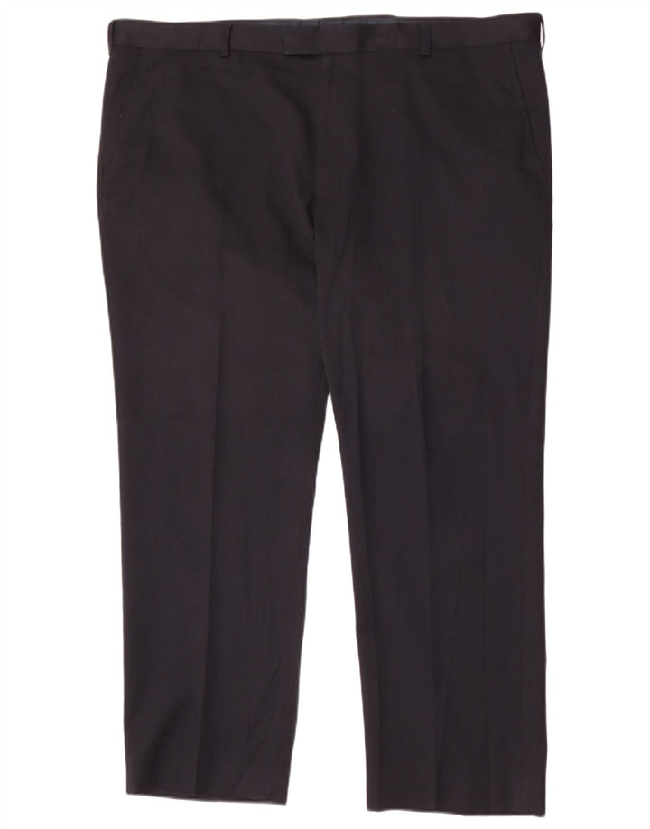 Pantaloni da abito dritti regolari da uomo Marks & Spencer W42 L29 Blu Navy