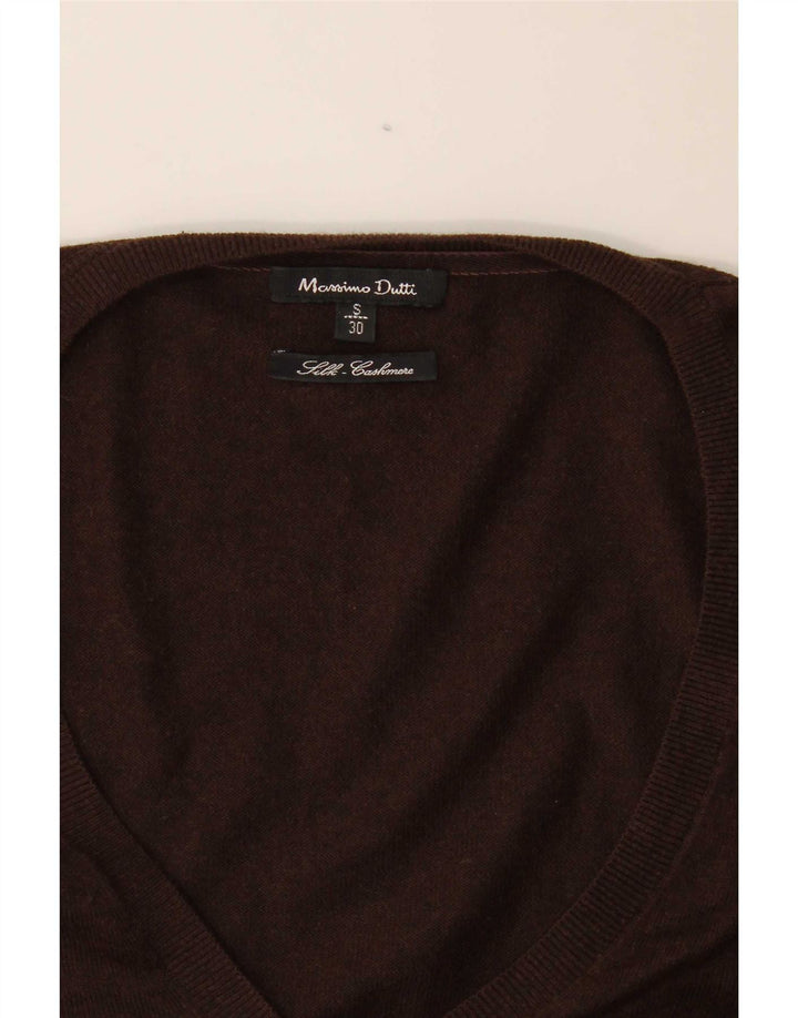 Maglione da donna con scollo a V Massimo Dutti UK 10 piccolo in seta marrone