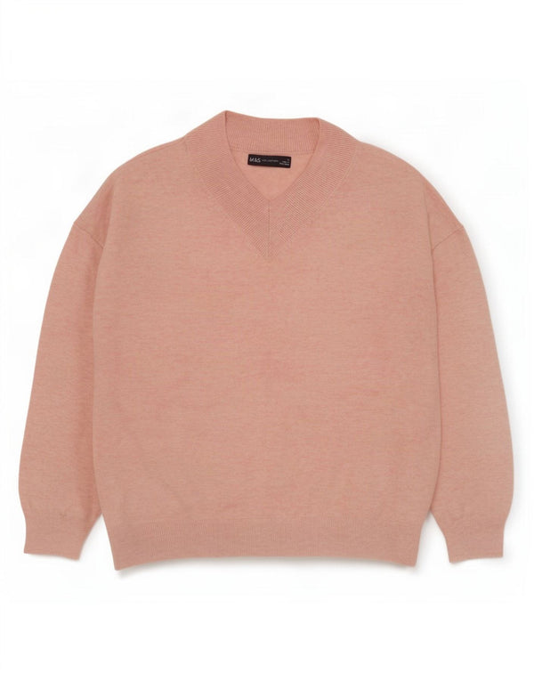 Maglione oversize con scollo a V da donna Marks & Spencer UK 10 piccolo rosa