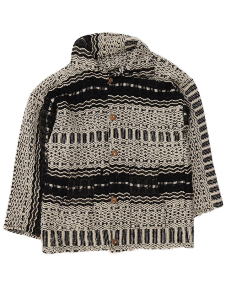 Maglione cardigan grafico da uomo vintage grigio medio geometrico