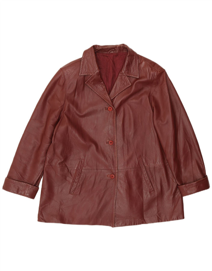 VINTAGE Womens Leather Jacket IT 55 3XL Maroon Leather