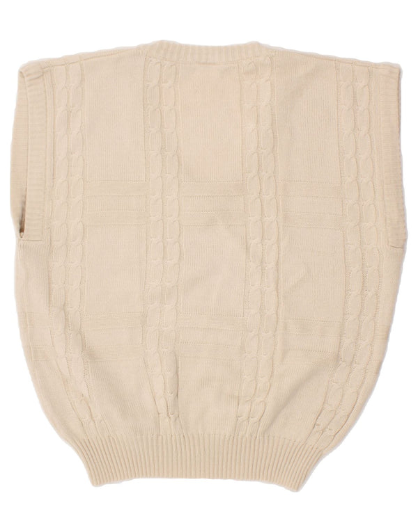 VINTAGE Mens Short Sleeve V-Neck Jumper Sweater IT 48/50 Medium Beige