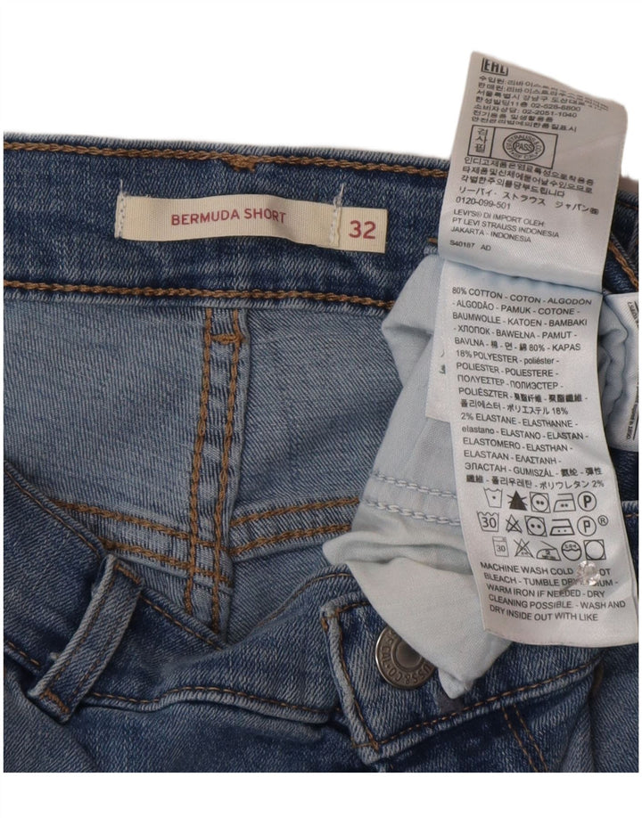 LEVI'S Pantaloncini bermuda in denim effetto invecchiato da donna W32 grande cotone blu