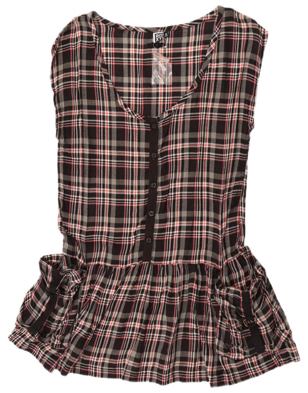 Abito tunica senza maniche da donna Roxy UK 12 cotone medio nero a quadri