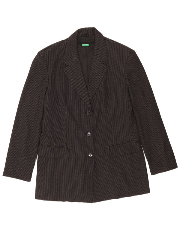 Giacca Blazer a 3 Bottoni da Donna Benetton IT 46 Gessato Grande Nero