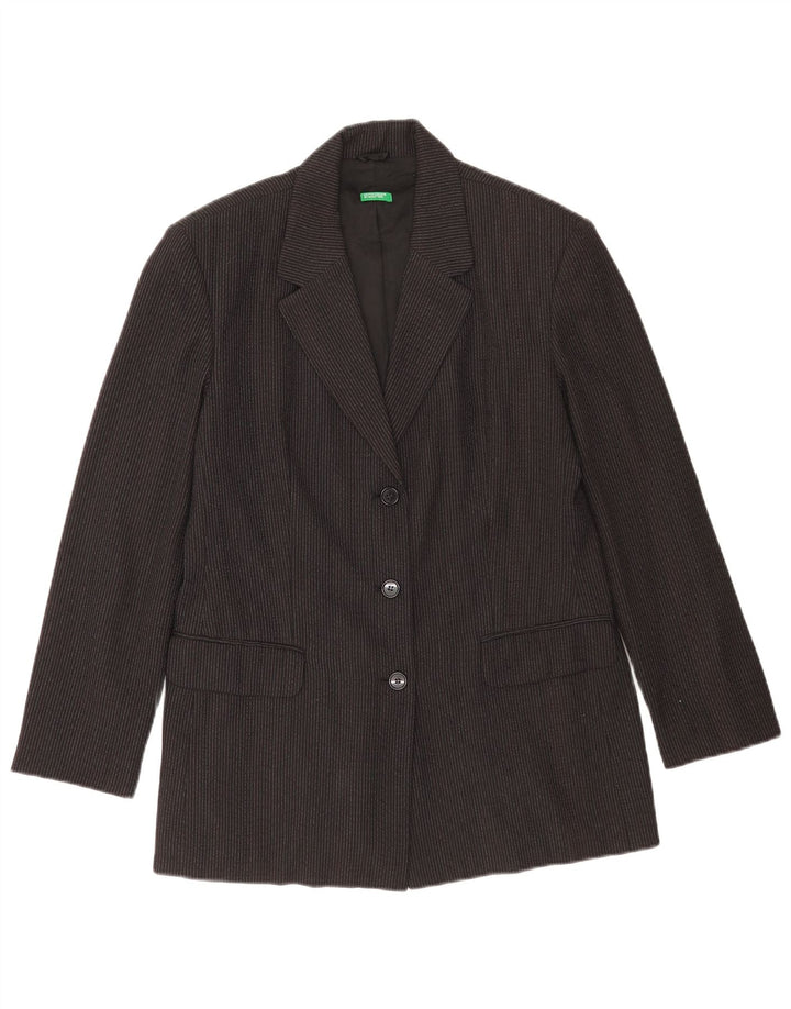 Giacca Blazer a 3 Bottoni da Donna Benetton IT 46 Gessato Grande Nero