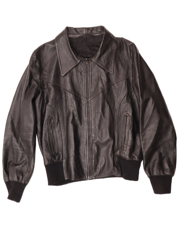 Giacca in pelle vintage da uomo UK 38 media nera classica