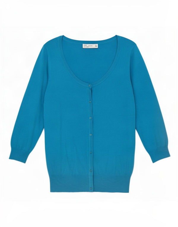 Maglione cardigan con maniche a 3/4 da donna Zara UK 14 grande cotone blu