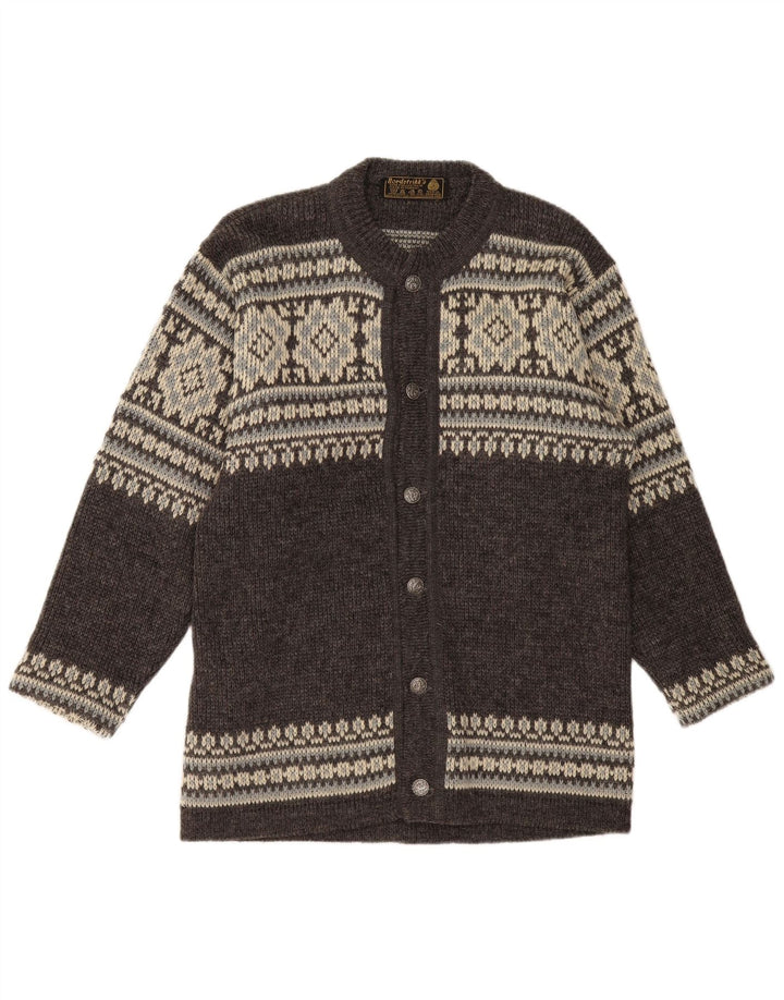 NORDSTRIKK Maglione cardigan da uomo piccolo grigio Fair Isle in lana vergine