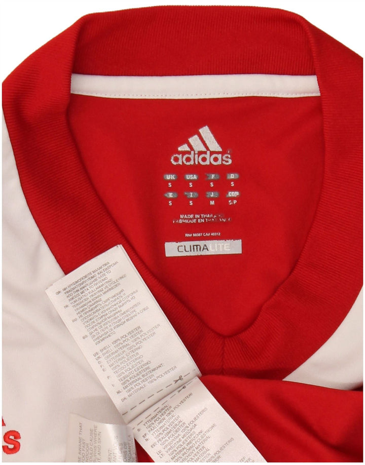 Adidas Donna Climalite Top manica lunga UK 10 Small Rosso Colourblock