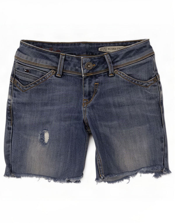 Tommy Hilfiger Pantaloncini di jeans invecchiati da donna piccoli W26 Blu Cotone