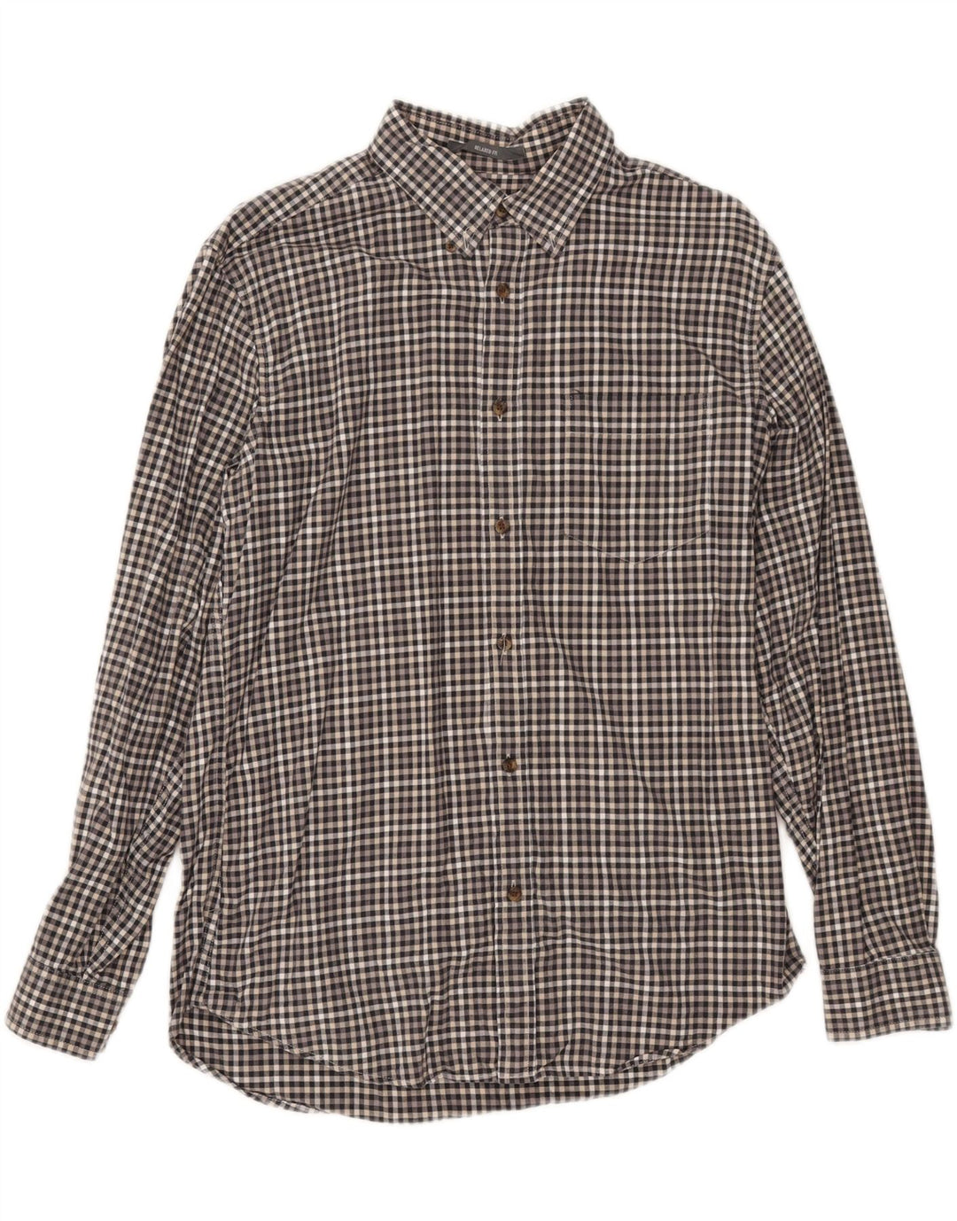 EDDIE BAUER Mens Relaxed Fit Shirt Medium Grey Gingham Cotton Vintage Eddie Bauer and Second-Hand Eddie Bauer from Messina Hembry 