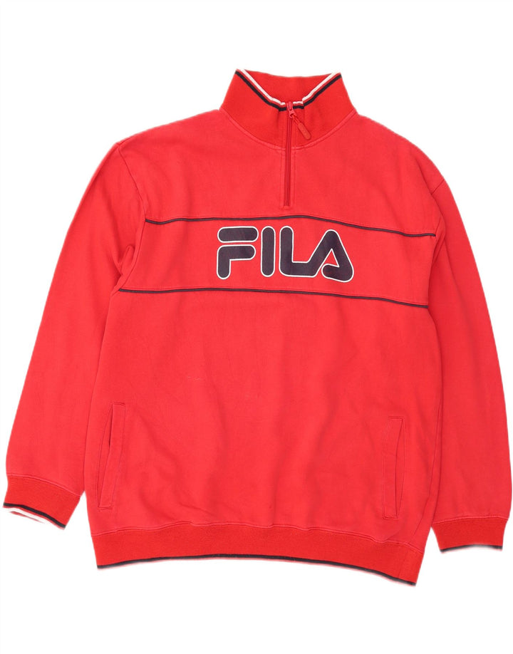 Felpa Fila da uomo con grafica con zip e collo, maglione 2XL, cotone rosso
