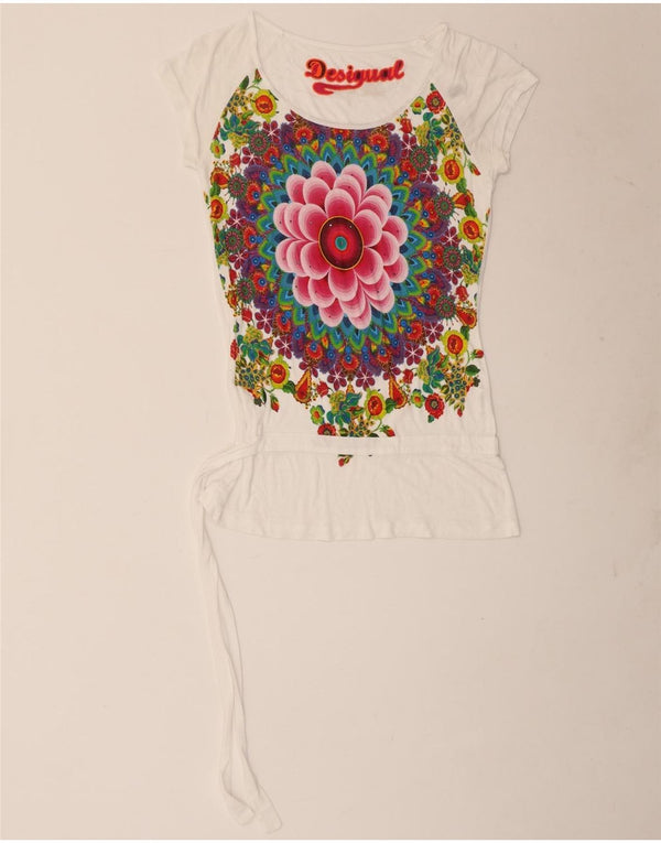 Desigual T-shirt grafica da donna Top UK 10 Small White Floral