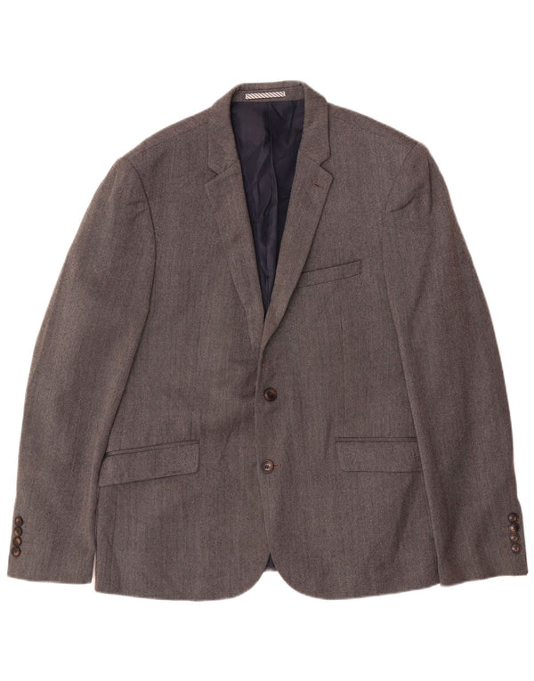 Marks & Spencer Mens 2 Button Slim Fit Blazer Jacket UK 42 Large Grey Wool