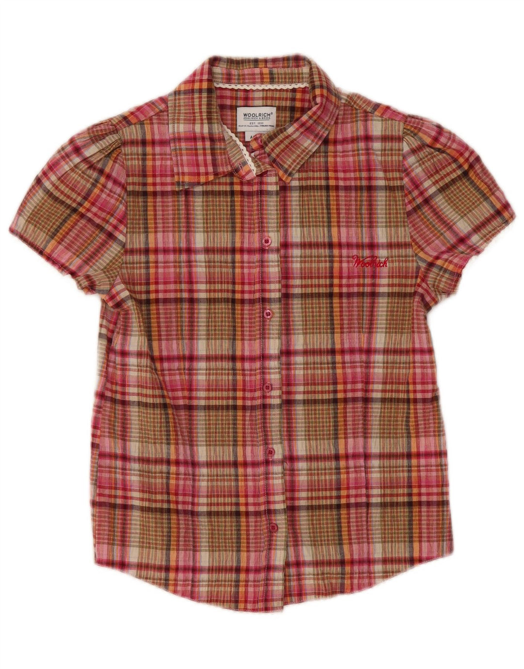 Camicia a maniche corte per bambina Woolrich 9-10 anni in cotone a quadri multicolore