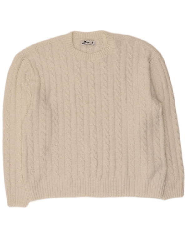 Hollister Maglione girocollo oversize da donna UK 6 XS Poliestere bianco