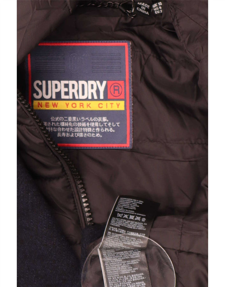 Soprabito con cappuccio da donna Superdry UK 10 Small Lana blu navy