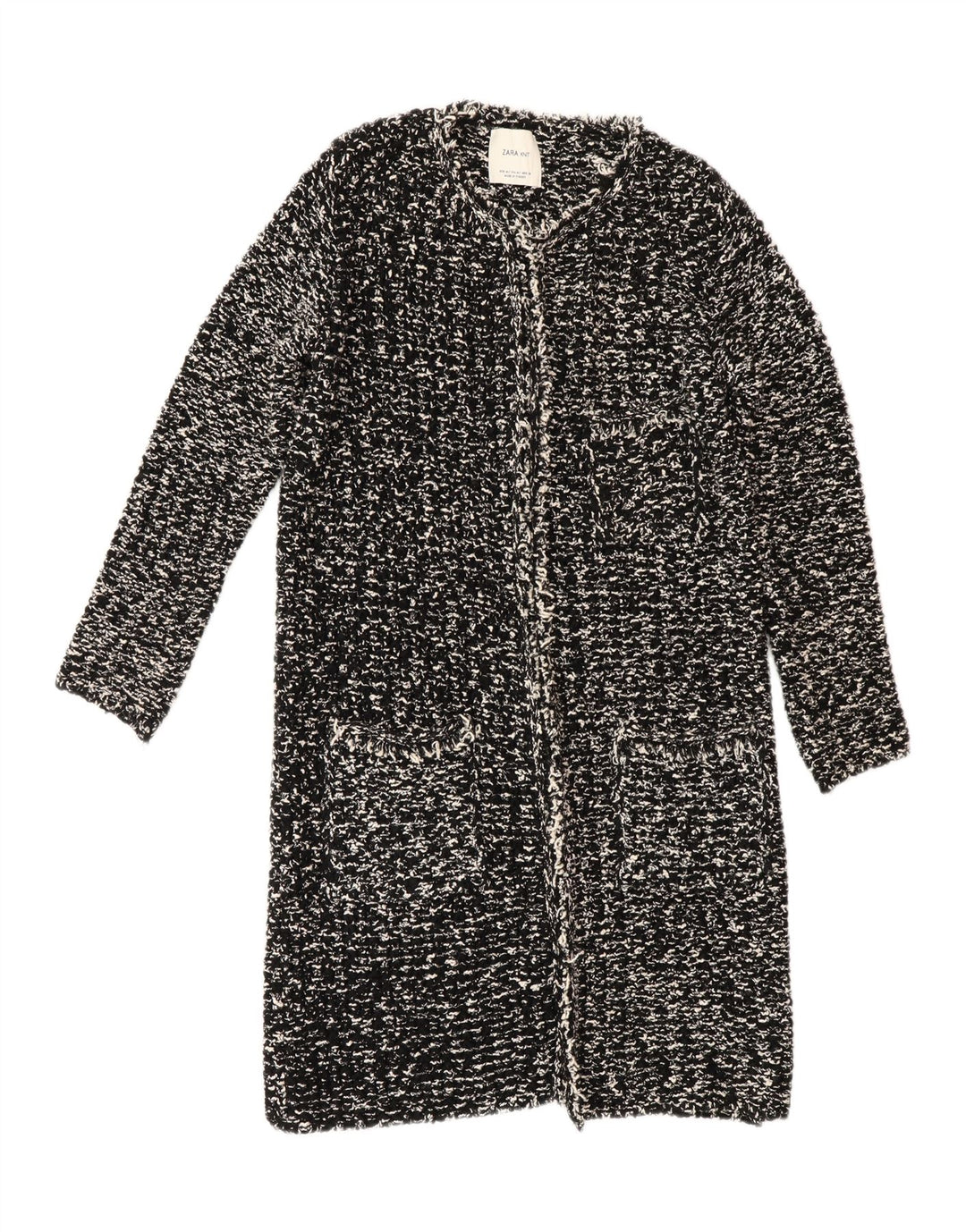 Maglione cardigan lungo da donna Zara UK 14 medio nero screziato