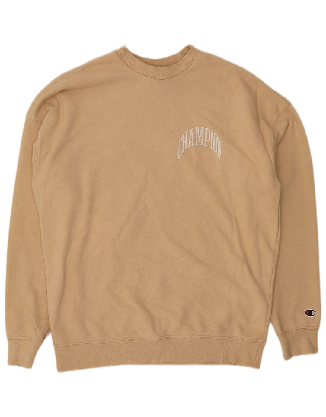 CHAMPION Mens Graphic Sweatshirt Jumper Small Beige Cotton