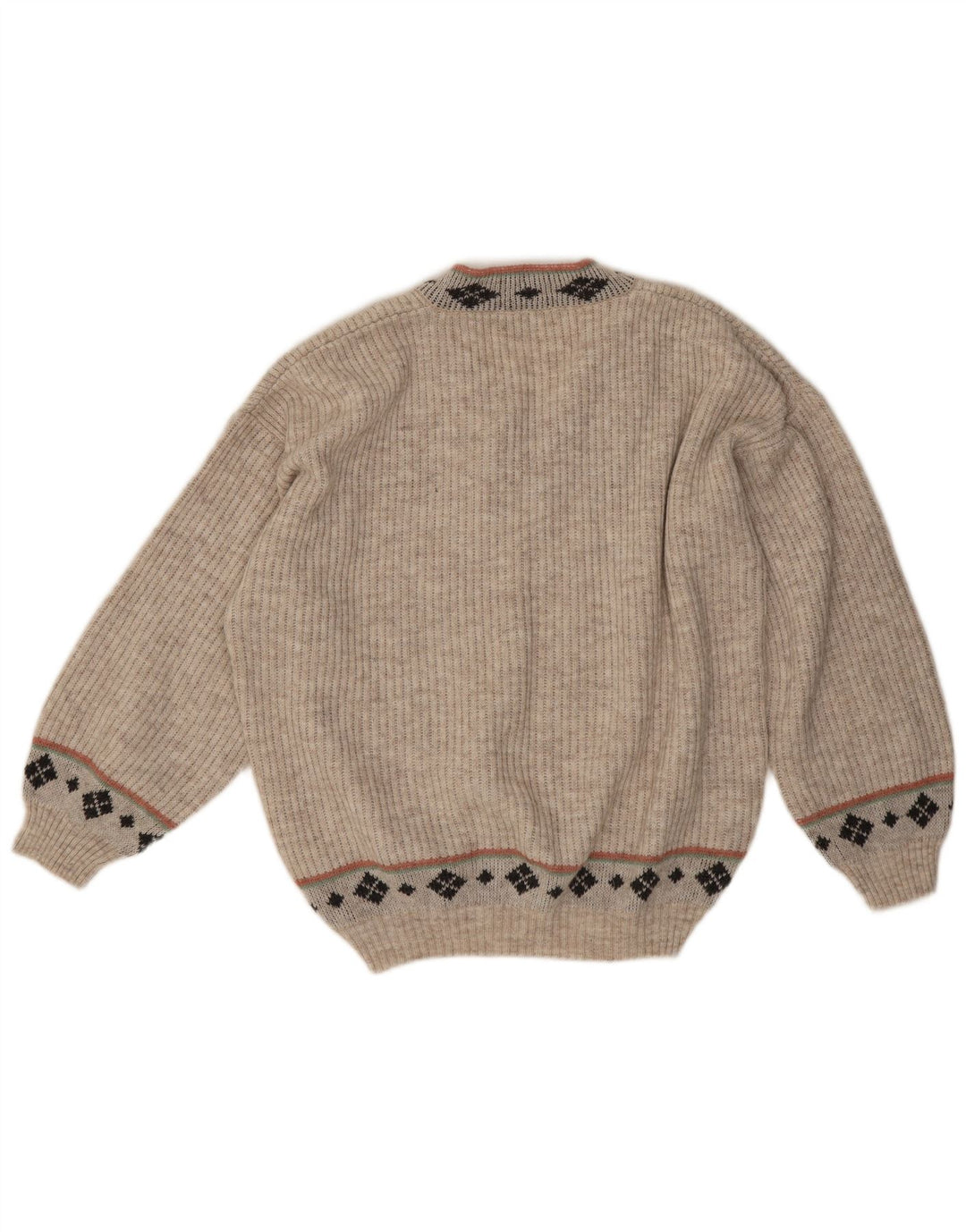 Maglione vintage da uomo con scollo a V beige medio geometrico